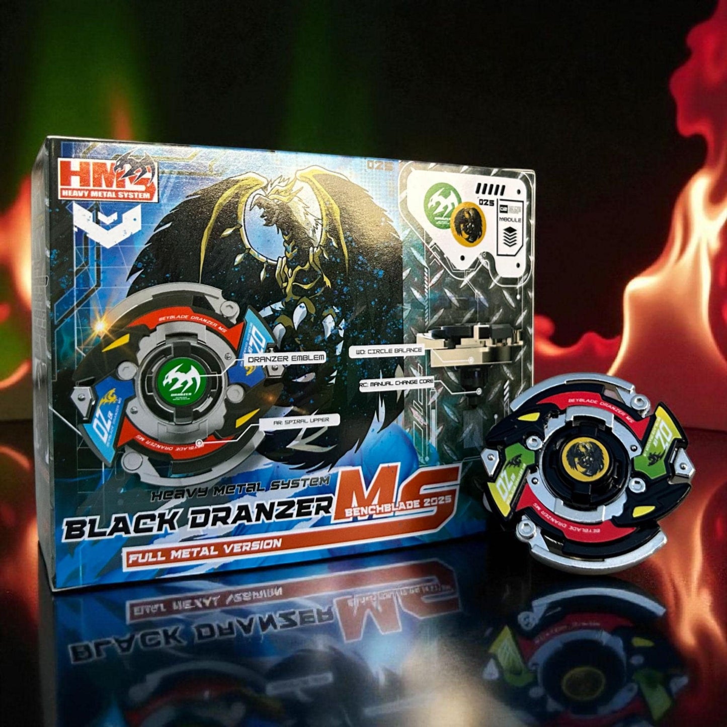 Full Metal Beyblade Black Dranzer MS - HMS Repro (Zinc+Nickel plated)